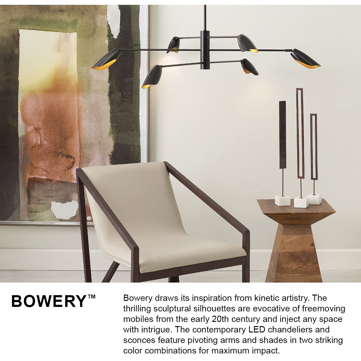 Bowery LED 50 inch Black Chandelier Ceiling Light, Semi-Flush Mount