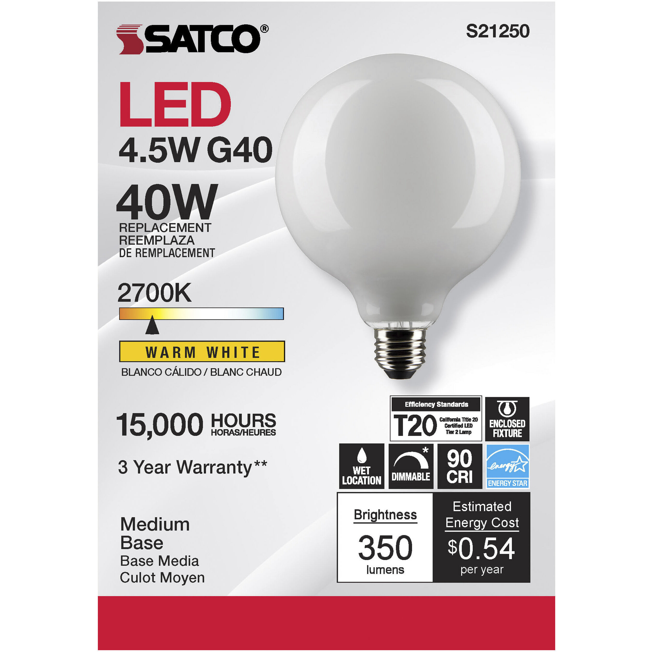 Lumos LED Medium Medium 4.50 watt 2700K LED Filament