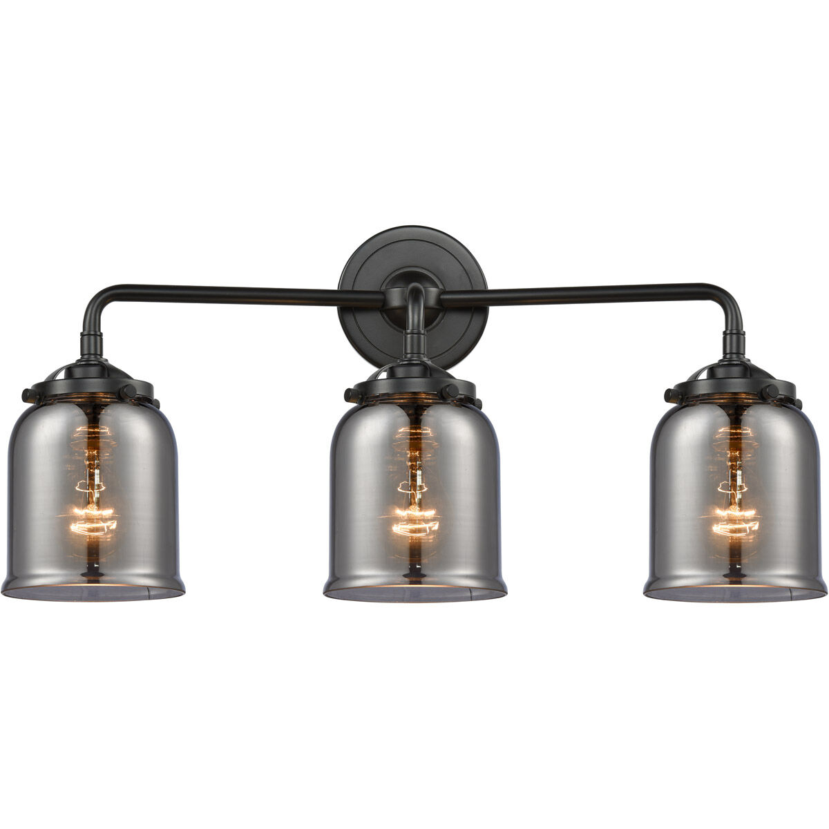 Nouveau Small Bell 3 Light 23 inch Oil Rubbed Bronze Bath Vanity Light Wall Light in Plated Smoke Glass, Nouveau