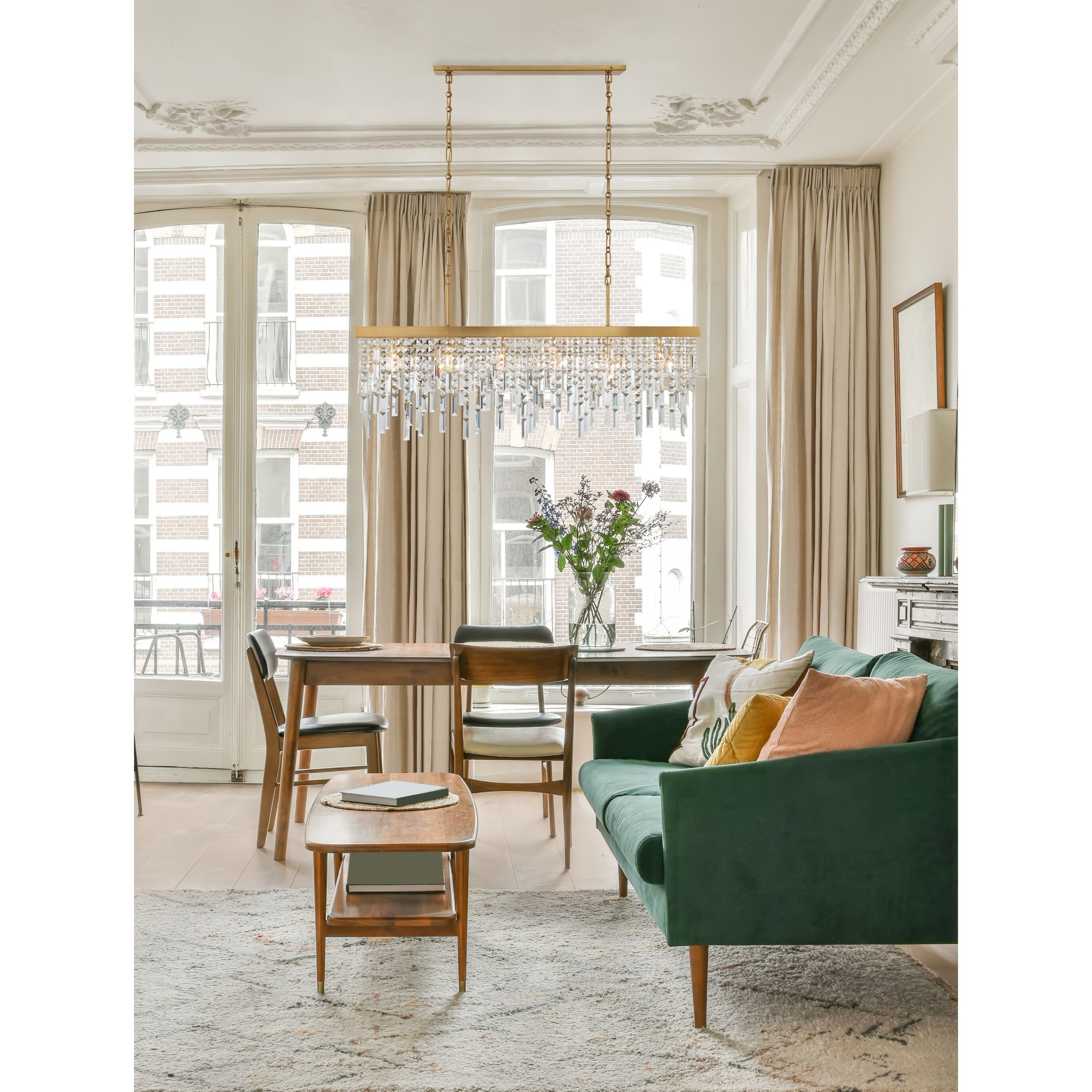 Winfield 6 Light 49 inch Antique Gold Linear Chandelier Ceiling Light