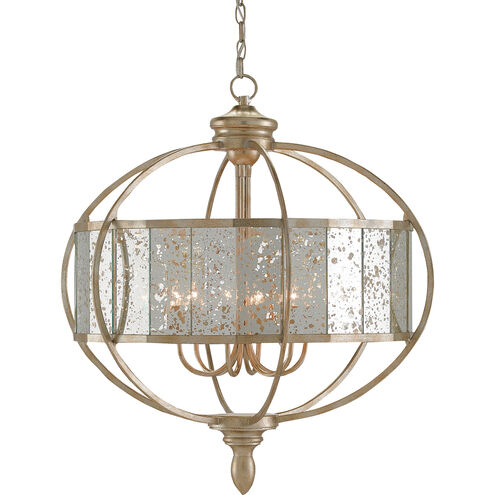 Florence 6 Light 28 inch Silver Granello/Raj Mirror Chandelier Ceiling Light