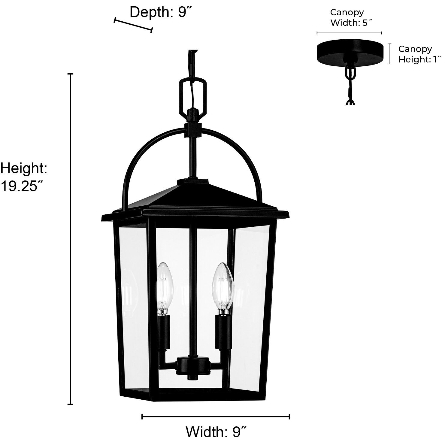 Strathden 2 Light 9 inch Powder Coated Black Outdoor Hanging Lantern