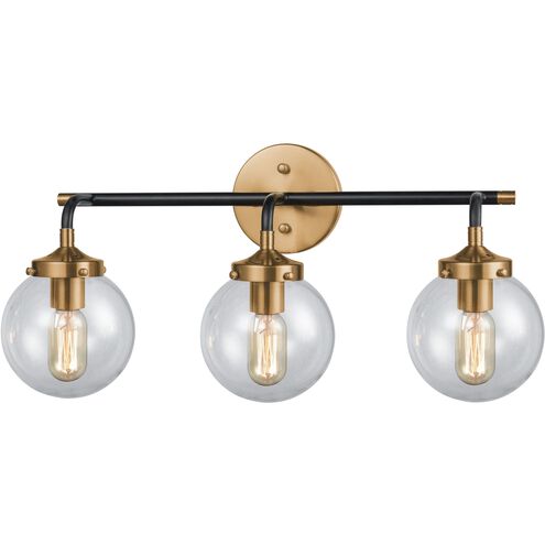 Boudreaux 3 Light 24 inch Matte Black with Antique Gold and Clear Vanity Light Wall Light