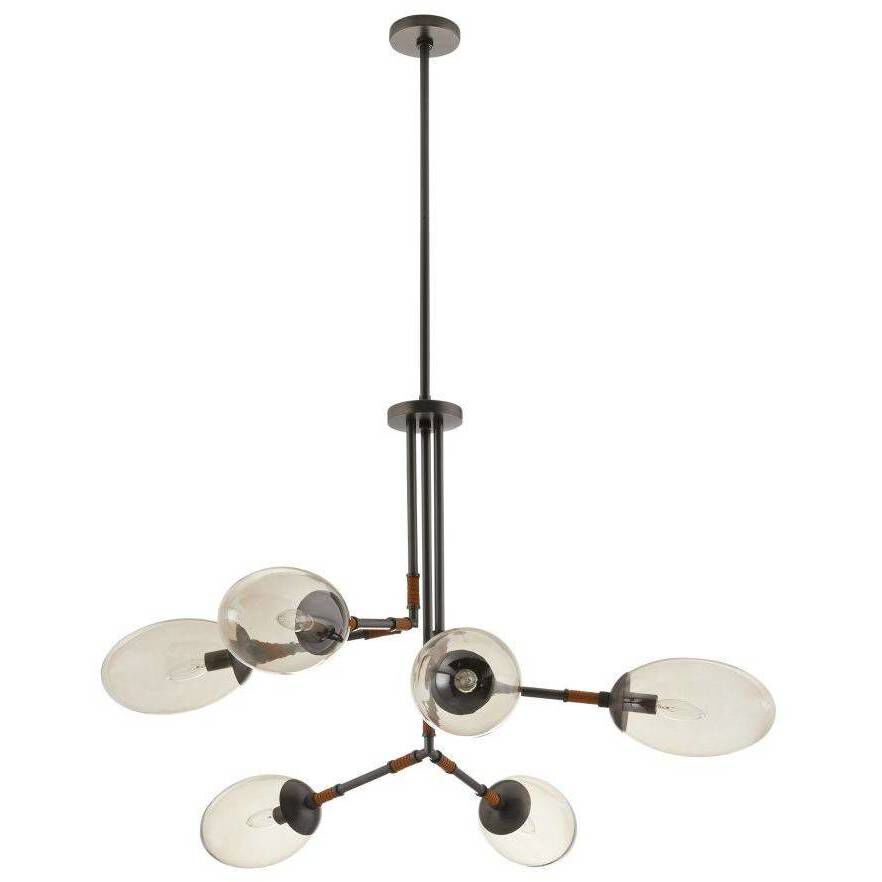 Falcon 6 Light 41 inch English Bronze and Cognac Leather Chandelier Ceiling Light