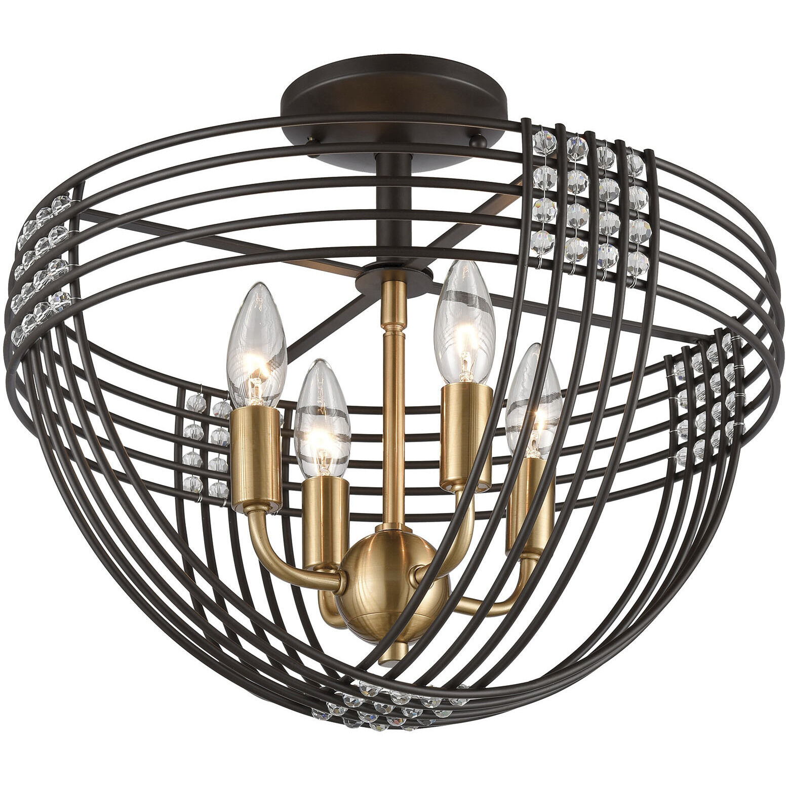 Concentric 4 Light 16 inch Oil Rubbed Bronze with Satin Brass Semi Flush Mount Ceiling Light