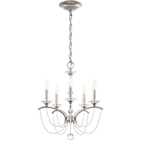Priscilla 5 Light Antique Silver Chandelier Ceiling Light in White Pearl, Adjustable Height