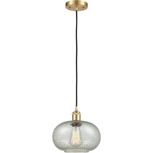 Ballston Gorham 1 Light 9.5 inch Satin Gold Mini Pendant Ceiling Light in Mica Glass, Black Textured, Ballston