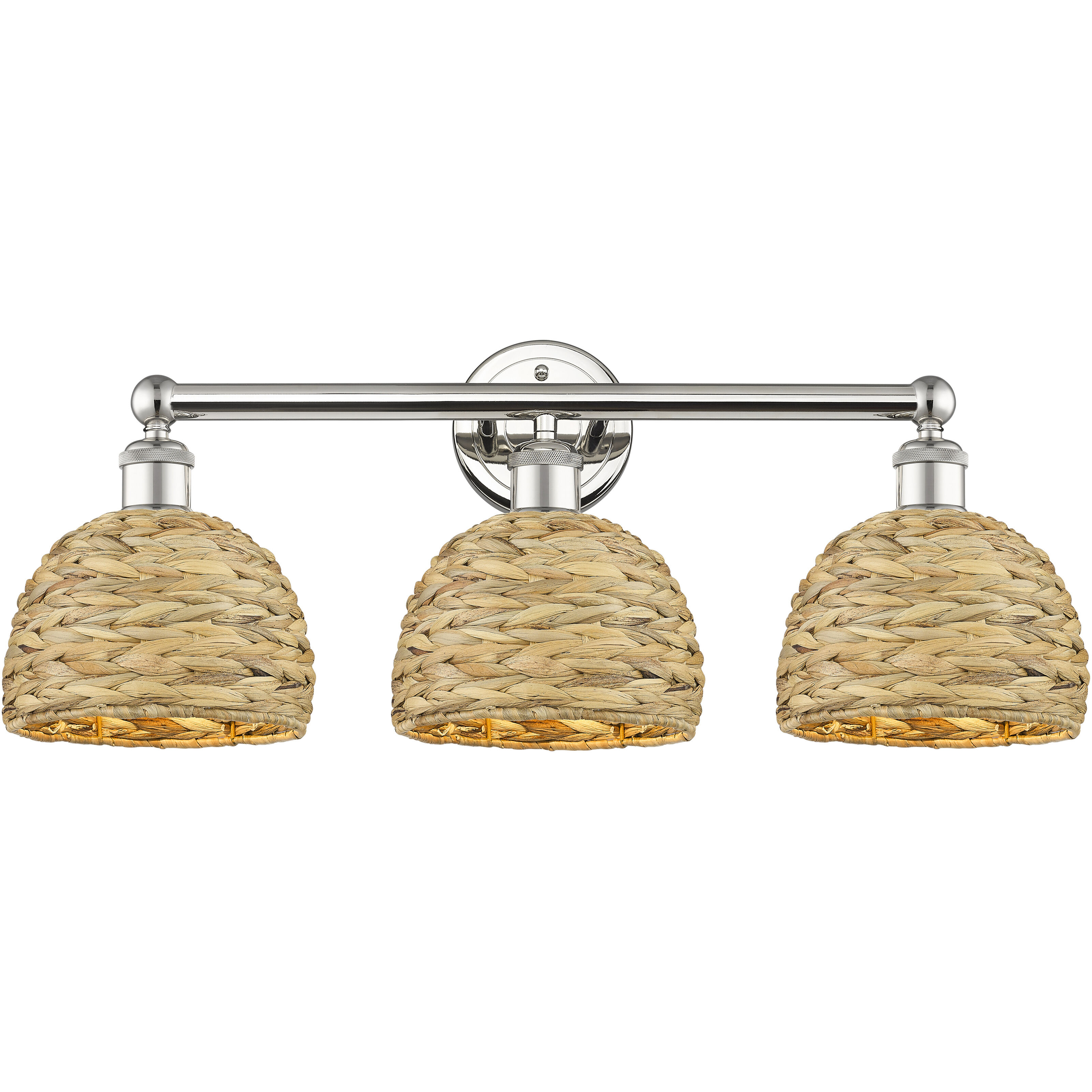 Edison Woven Rattan 3 Light 26 inch Polished Nickel Bath Vanity Light Wall Light