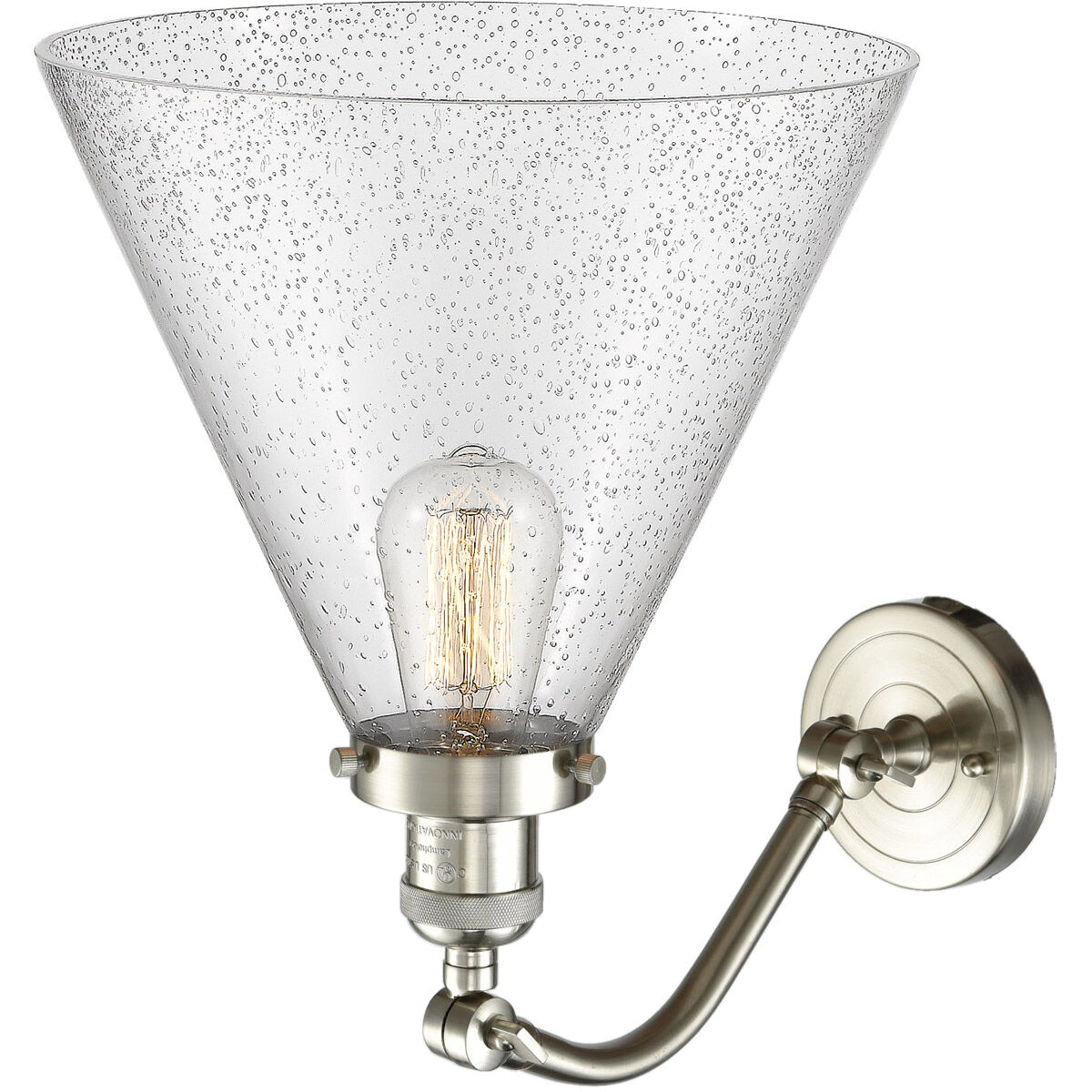 Franklin Restoration X-Large Cone LED 12 inch Brushed Satin Nickel Sconce Wall Light in Seedy Glass, Franklin Restoration