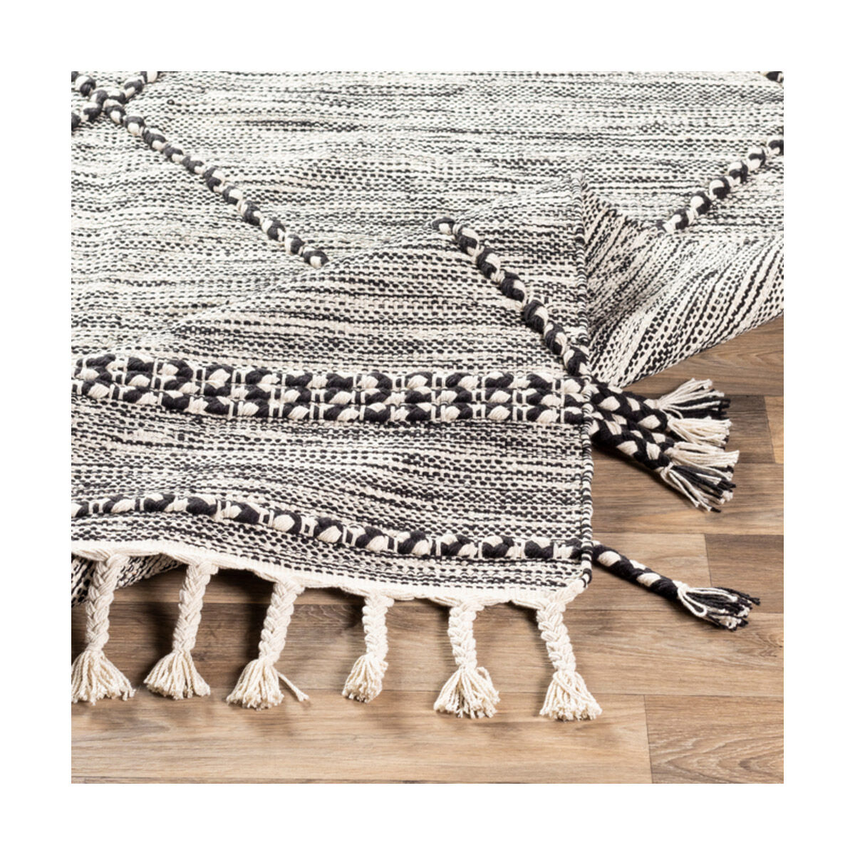 Zanafi 108 X 72 inch Black/Cream Handmade Rug in 6 x 9