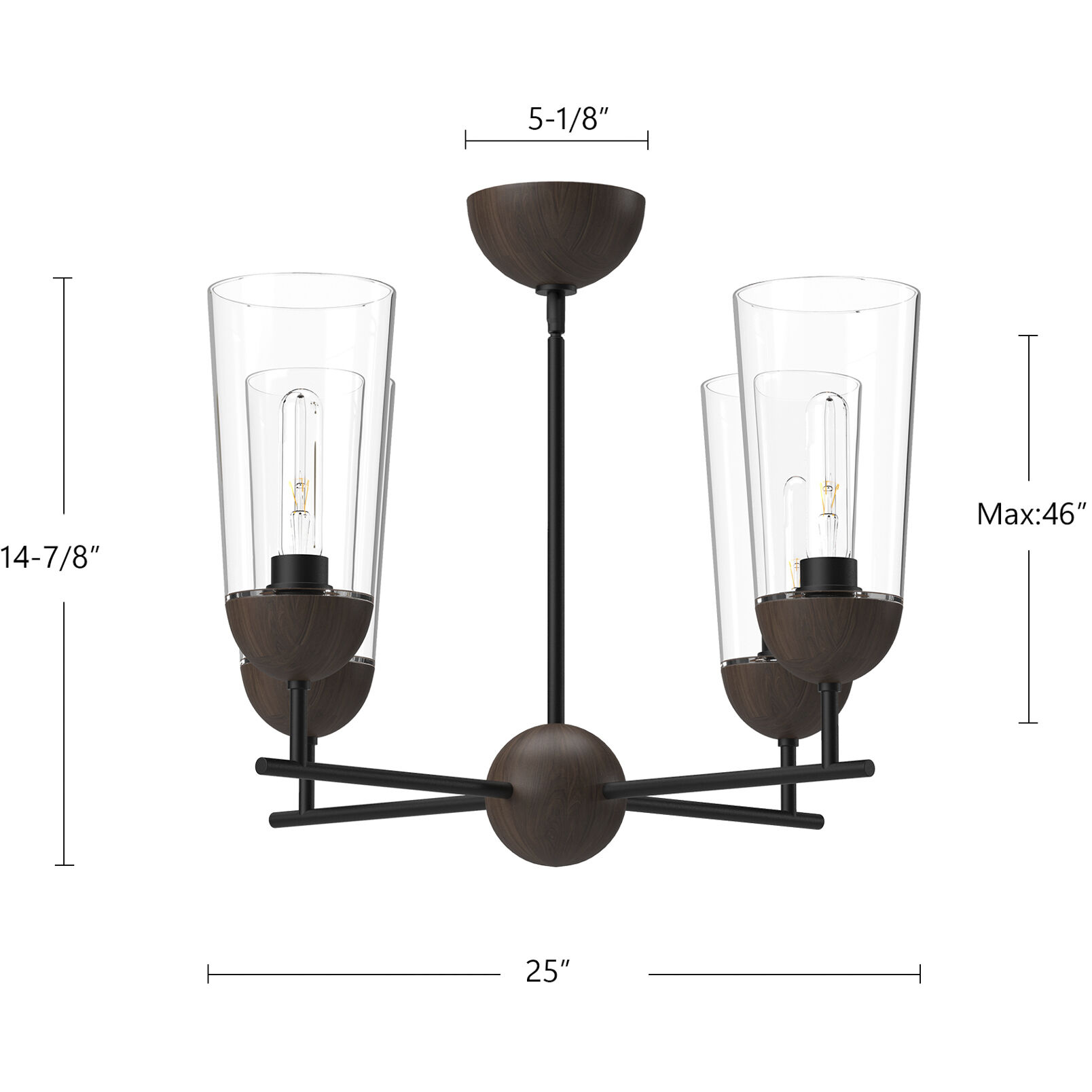 Alora Mood Emil 4 Light 25 inch Matte Black/Walnut Chandelier Ceiling Light in Matte Black and Walnut