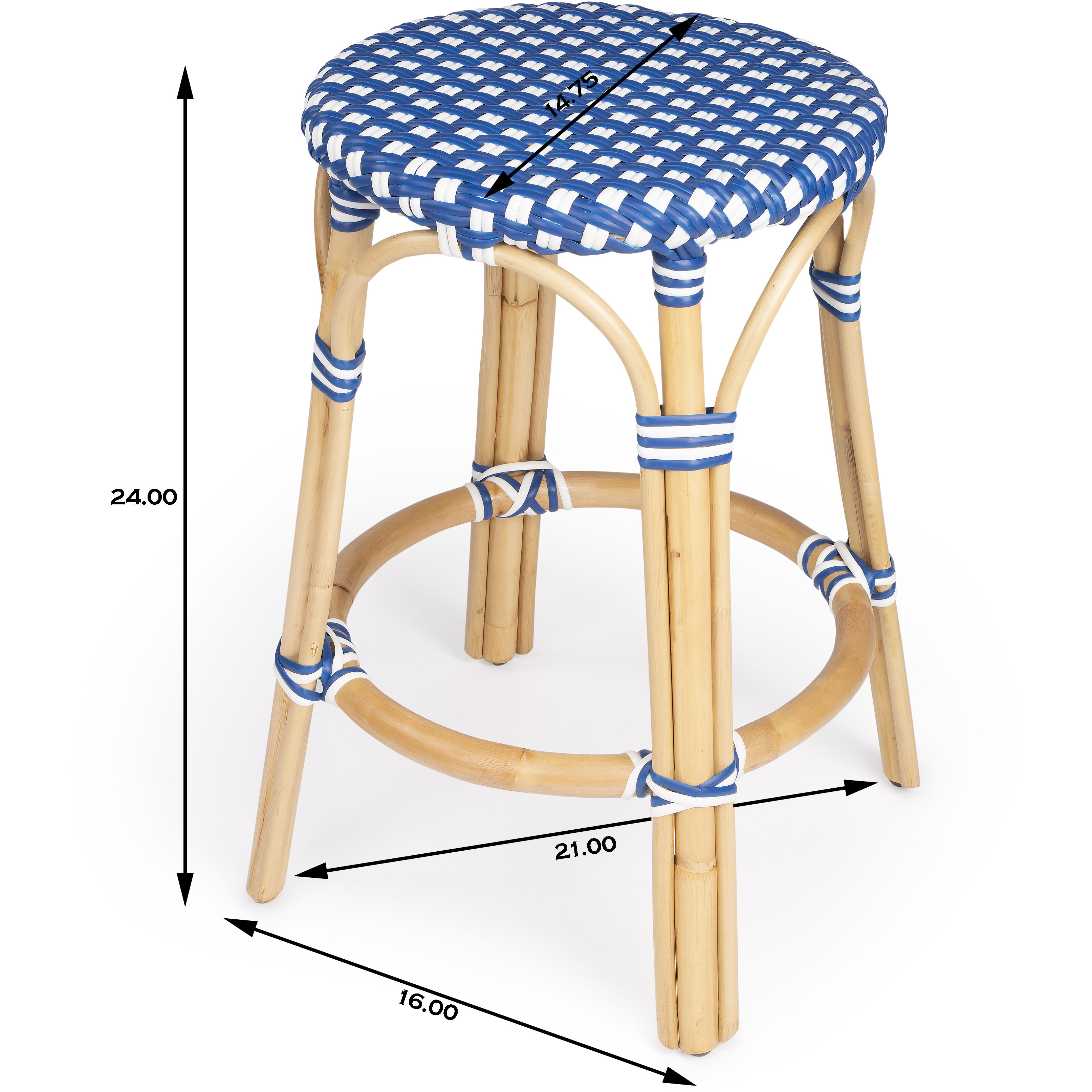 Tobias Blue & White Rattan Bar Stool
