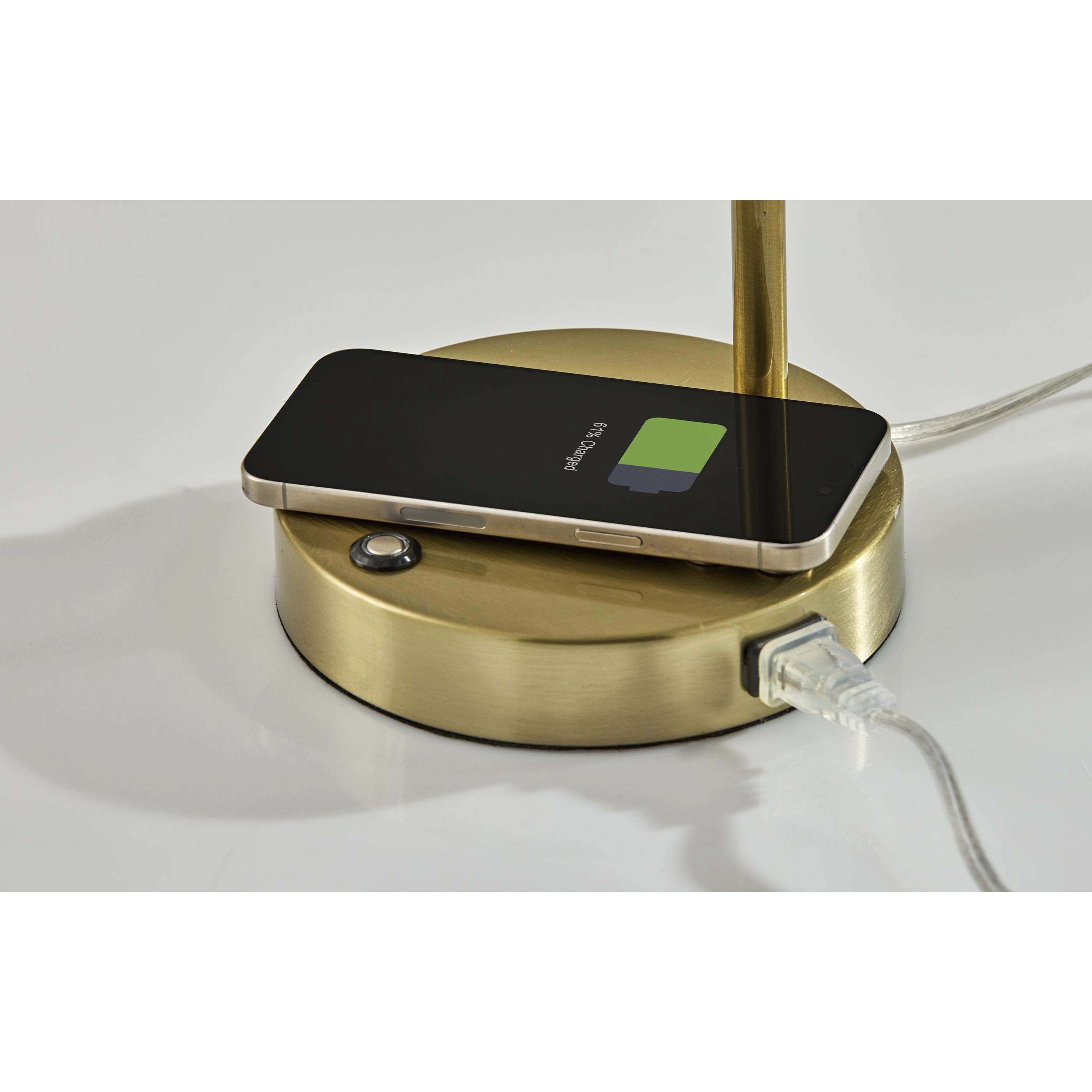 Dax 16 inch 9.00 watt Antique Brass Wireless Charging Desk Lamp Portable Light