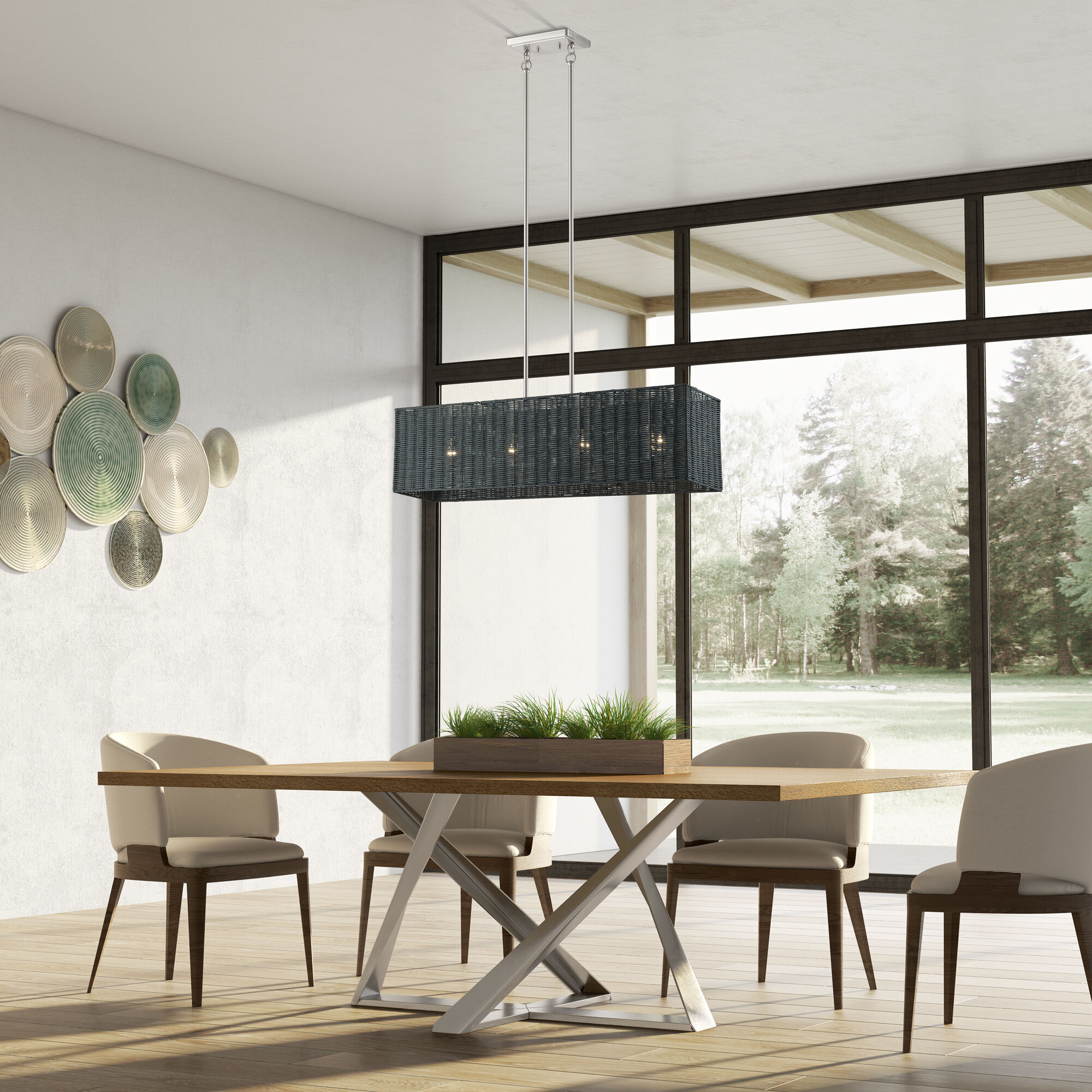 Weavington 4 Light 36 inch Brushed Nickel Linear Chandelier Ceiling Light, Large