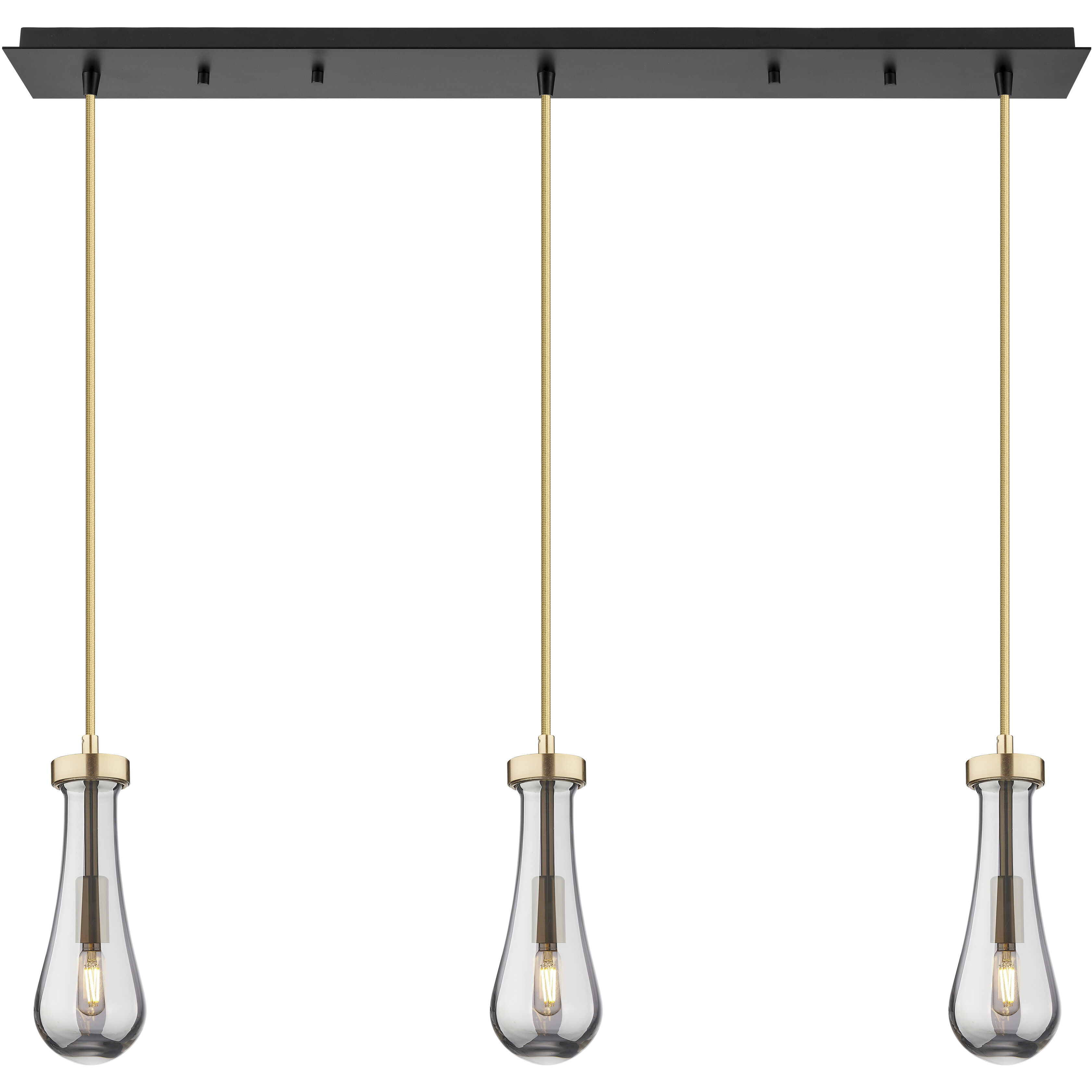 Owego 3 Light 35.5 inch Champagne Bronze Linear Pendant Ceiling Light in Light Smoke Glass