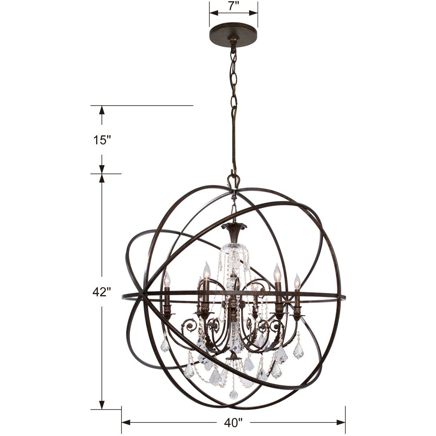 Solaris 6 Light 40 inch English Bronze Chandelier Ceiling Light in Clear Hand Cut