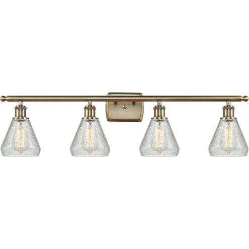 Ballston Conesus 4 Light 36 inch Antique Brass Bath Vanity Light Wall Light in Incandescent, Clear Crackle Glass, Ballston