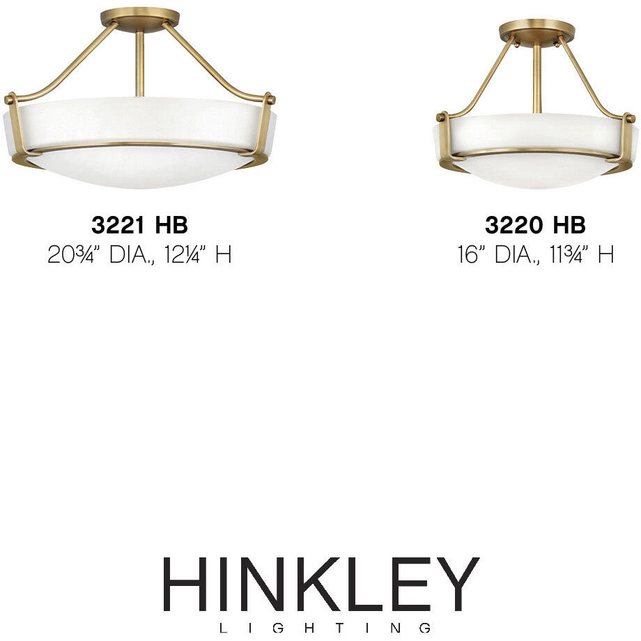 Hathaway 3 Light 16 inch Heritage Brass Indoor Semi-Flush Mount Ceiling Light in Etched White