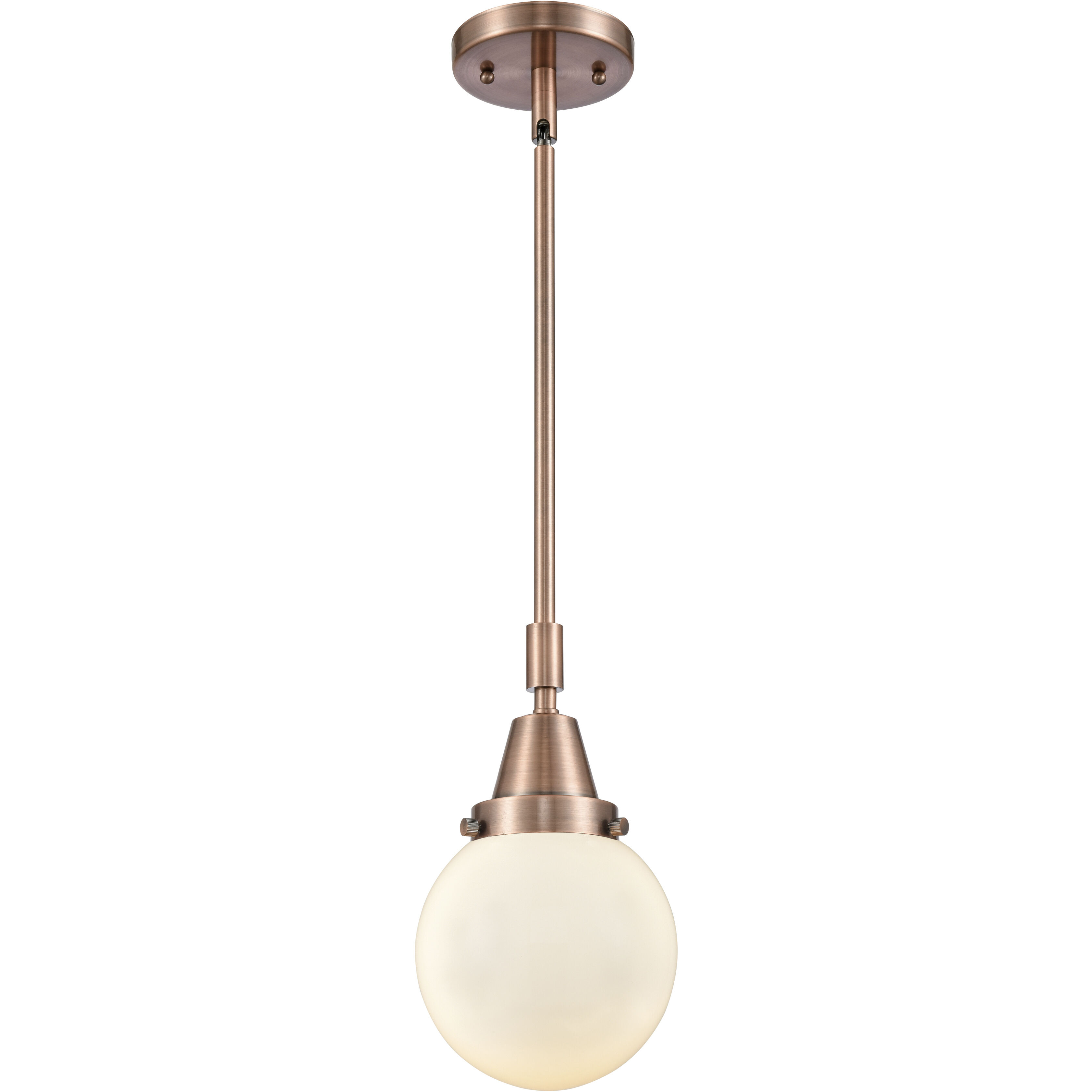 Beacon 1 Light 6 inch Antique Copper Mini Pendant Ceiling Light in Matte White Glass