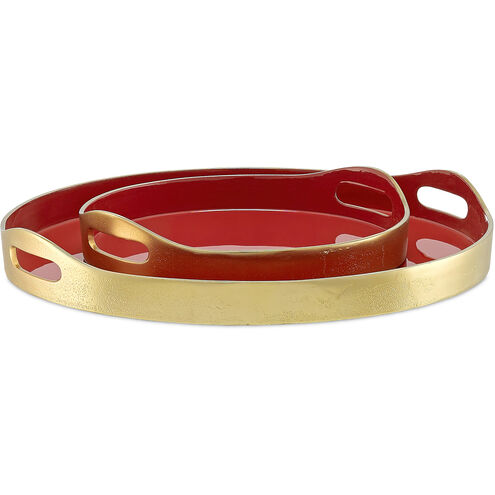 Riya Gold and Red Tray Set, Set of 2