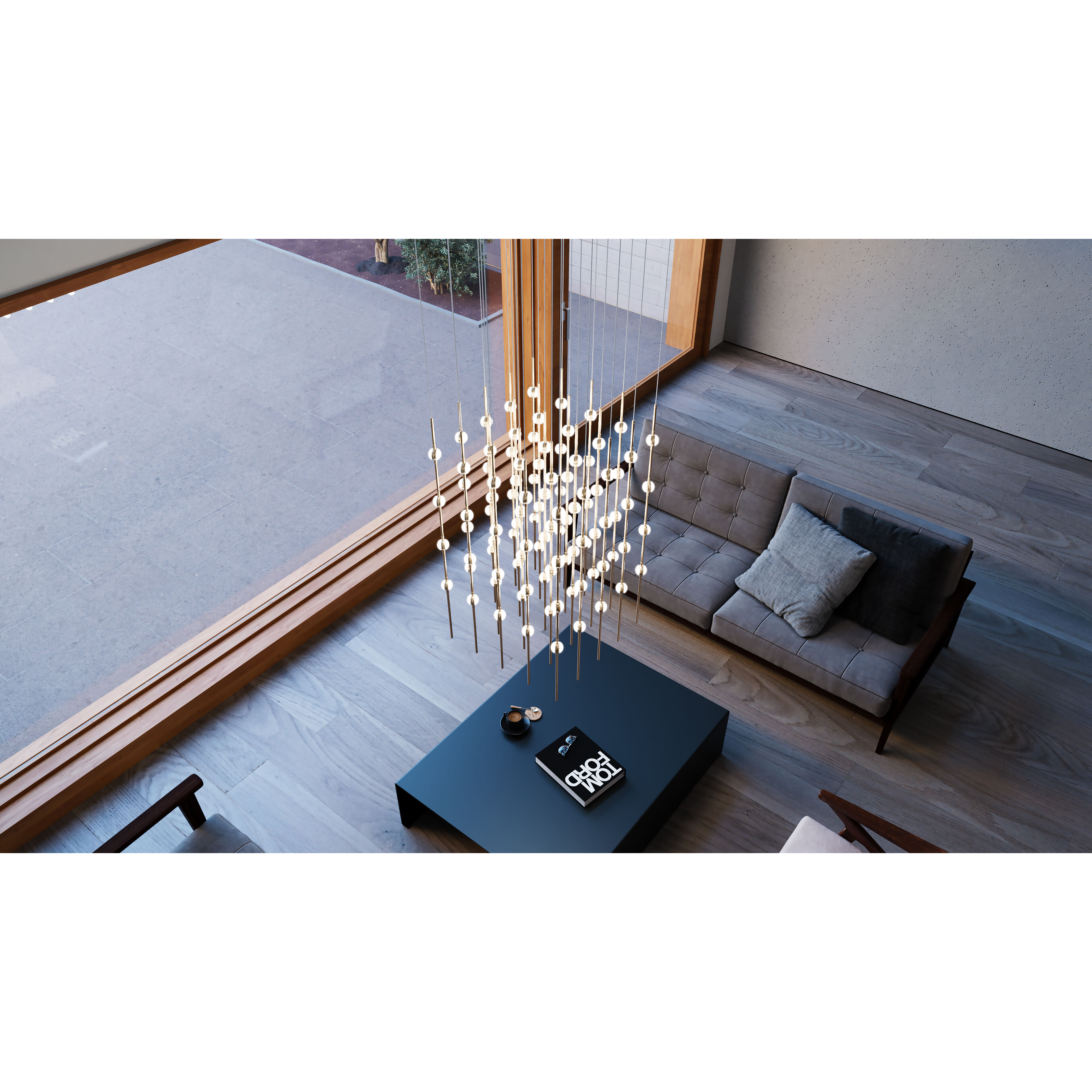 Constellation Cosmic Cube LED 20.5 inch Satin Brass Chandelier Ceiling Light in 2700K, 20 ft. Cord, White Optical Acrylic