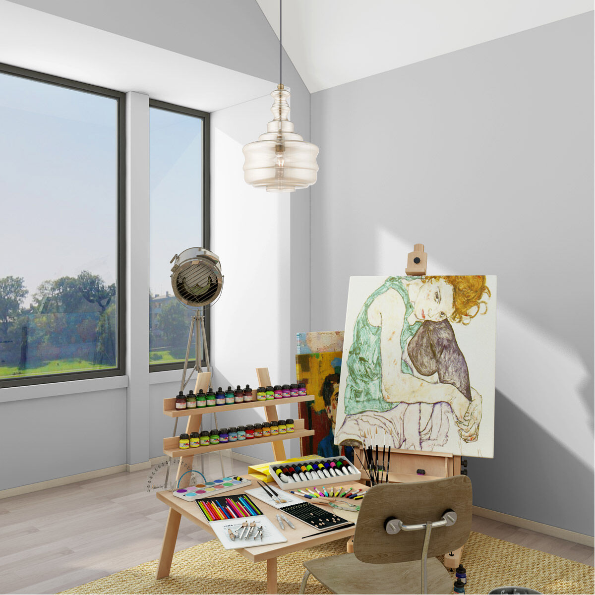 Art Glass 1 Light 13 inch Antique Brass Mini Pendant Ceiling Light