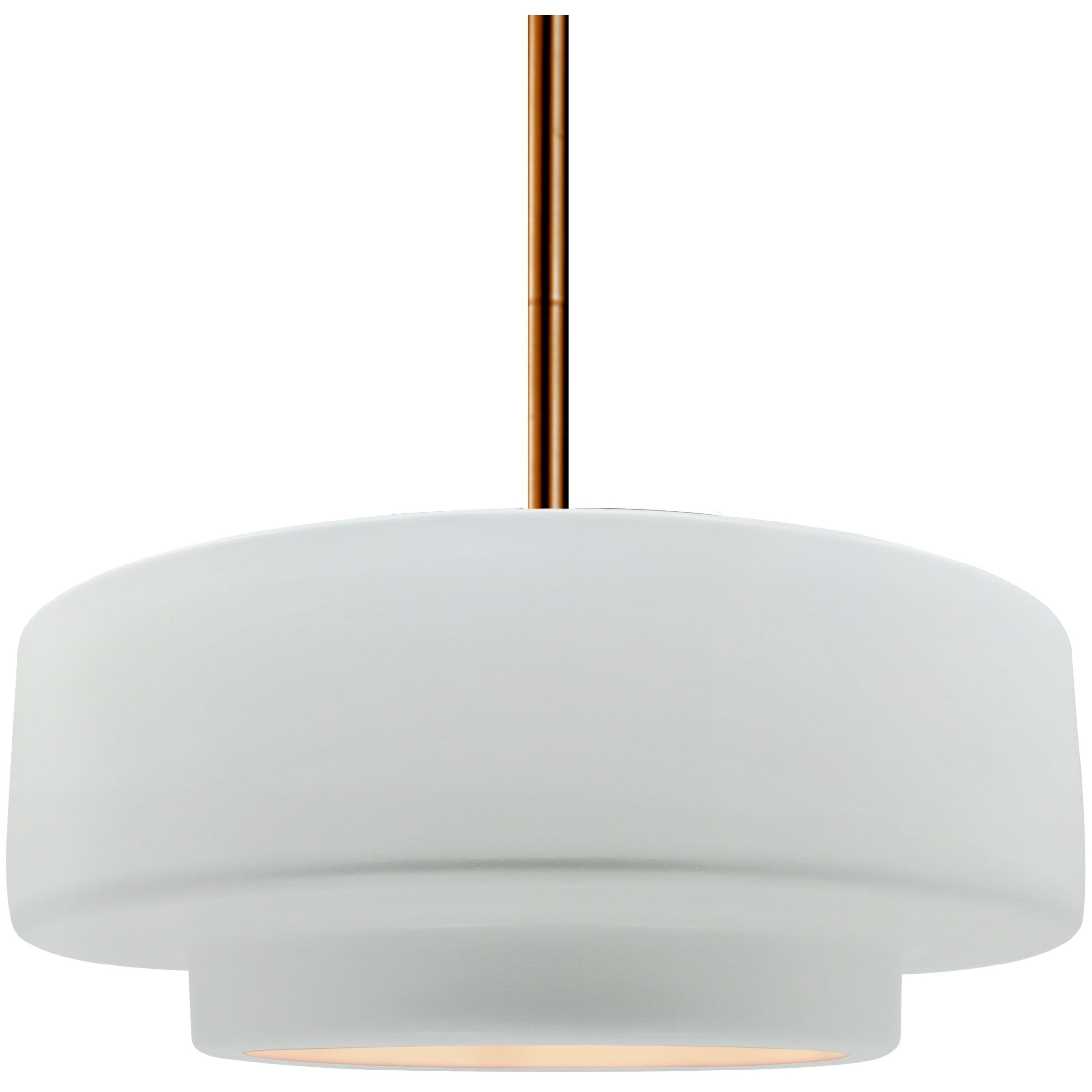 Radiance Collection - Tier Pendant Ceiling Light in Brushed Brass, Black Cord, Replaceable Bulb, Gloss White (outside and inside of fixture), 14.5W x 5.25H, Form+Finish+Function