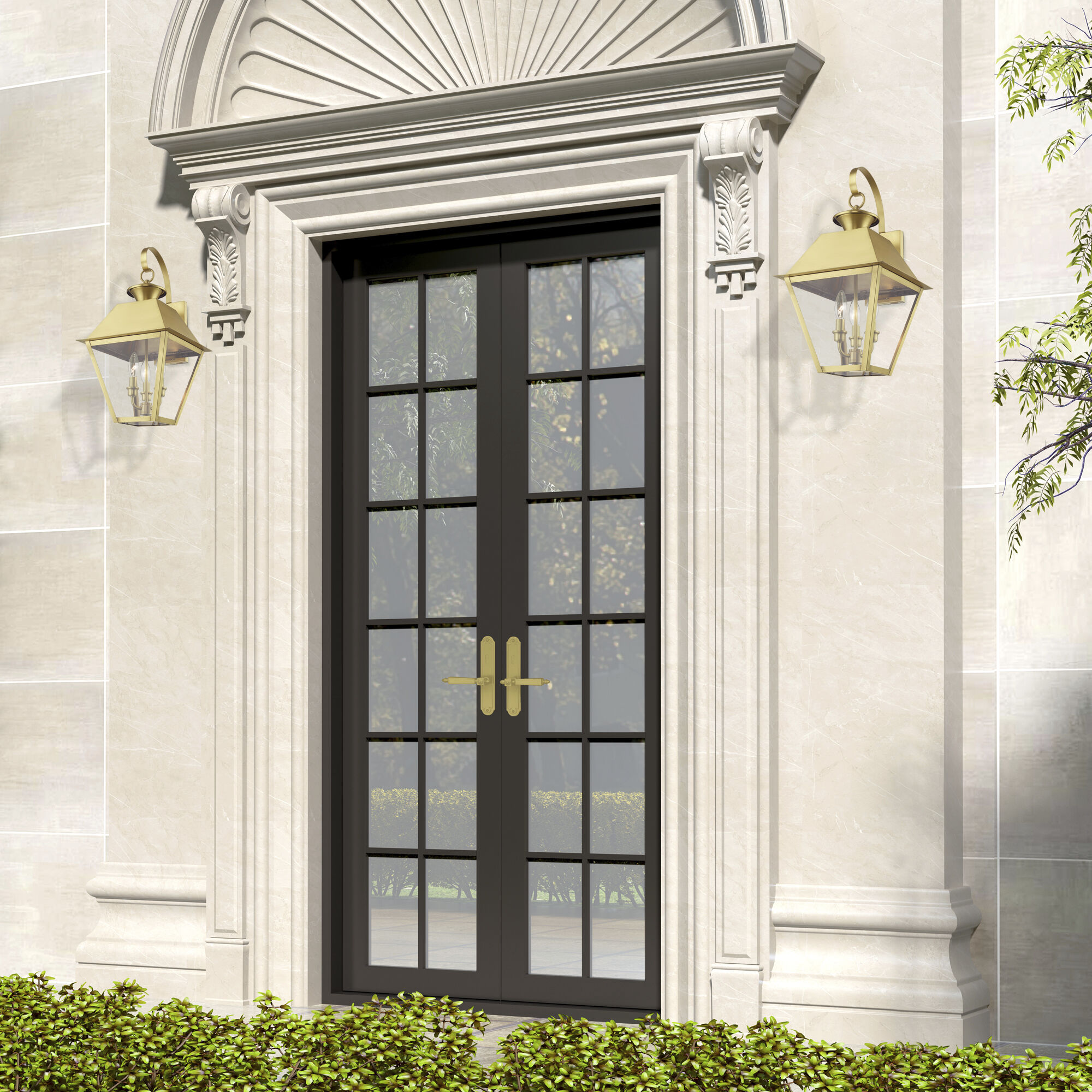 Wentworth 3 Light 22 inch Natural Brass Outdoor Wall Lantern, Large