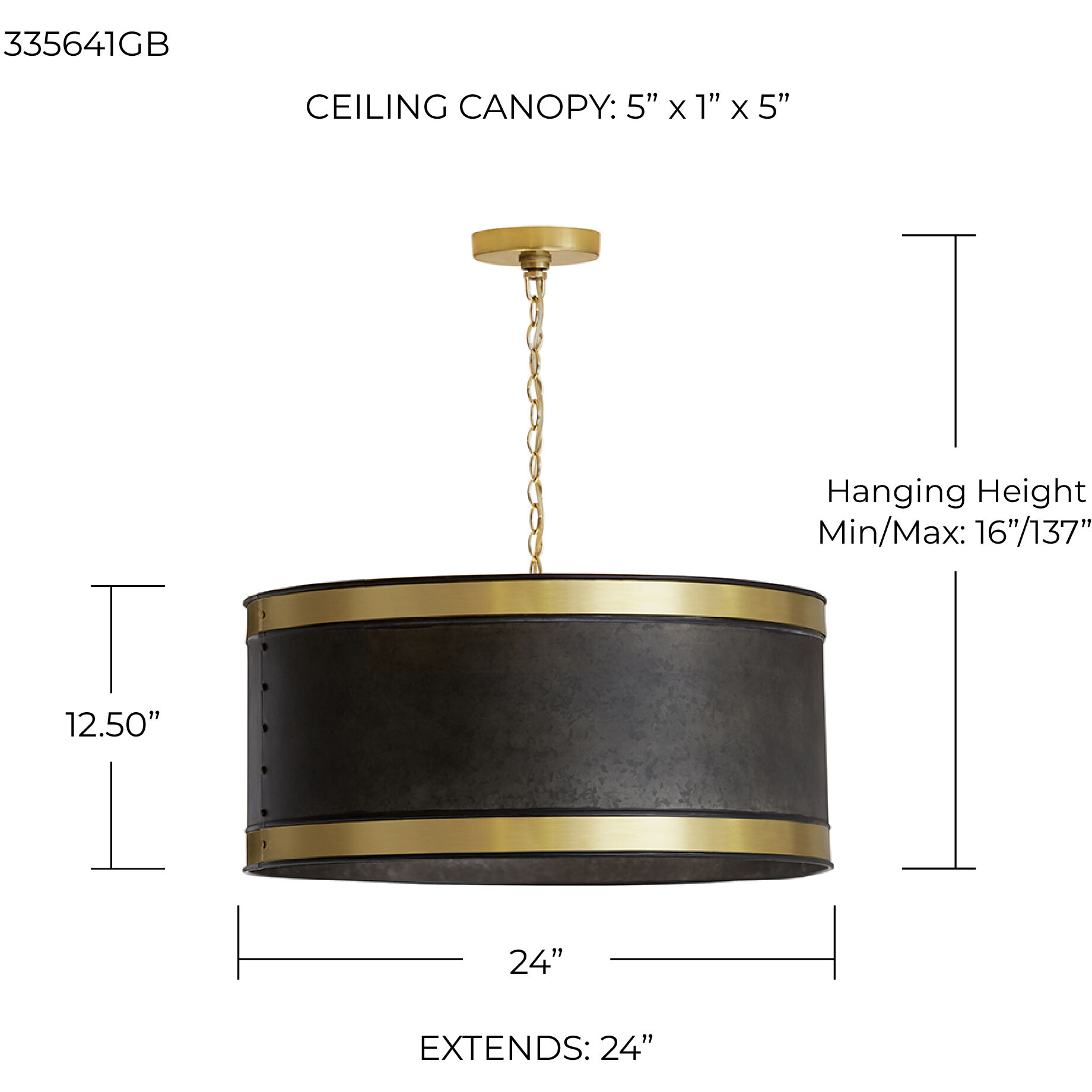 Barrow 4 Light 24 inch Galvanized Black and True Brass Pendant Ceiling Light