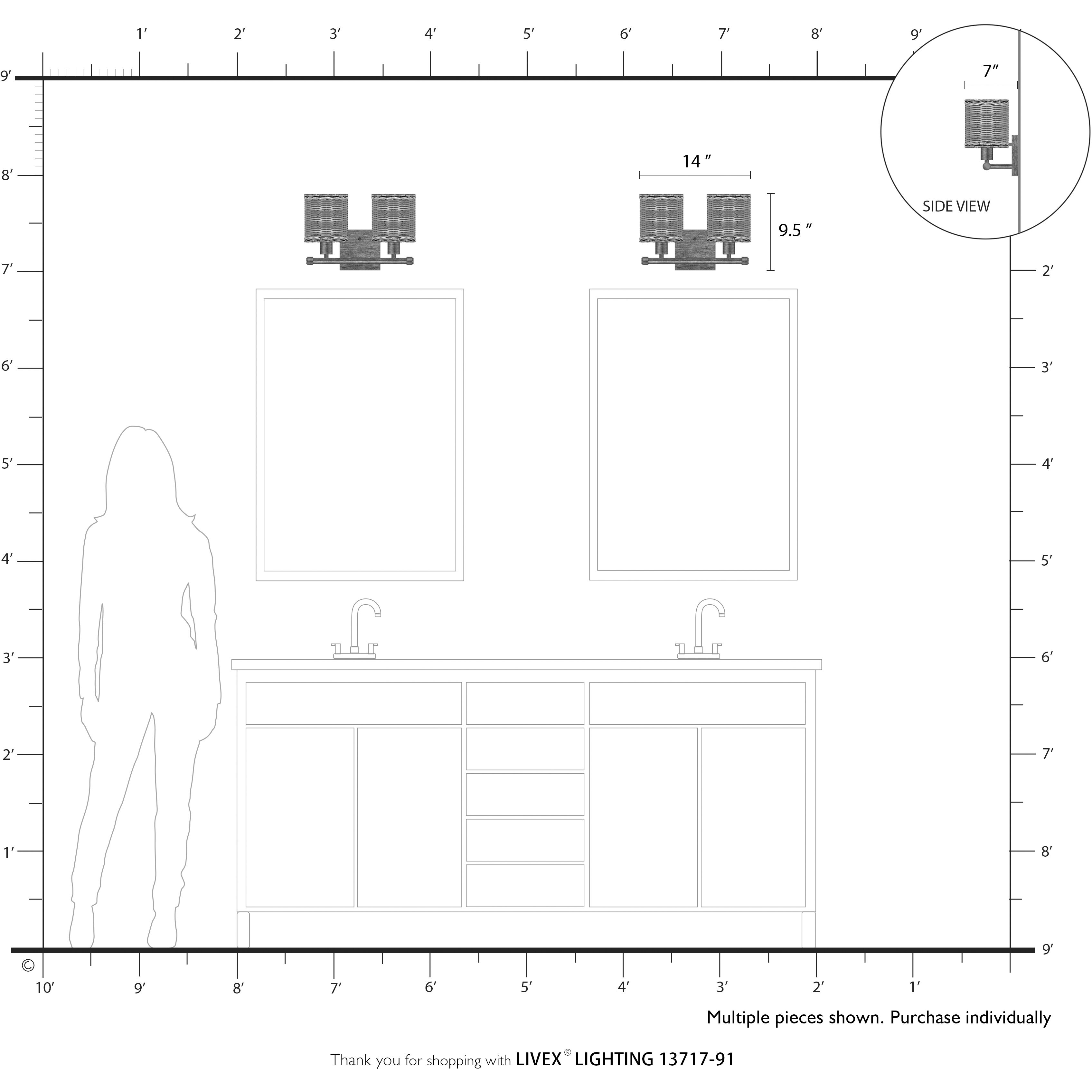 Weavington 2 Light 14 inch Brushed Nickel Vanity Wall Sconce Wall Light