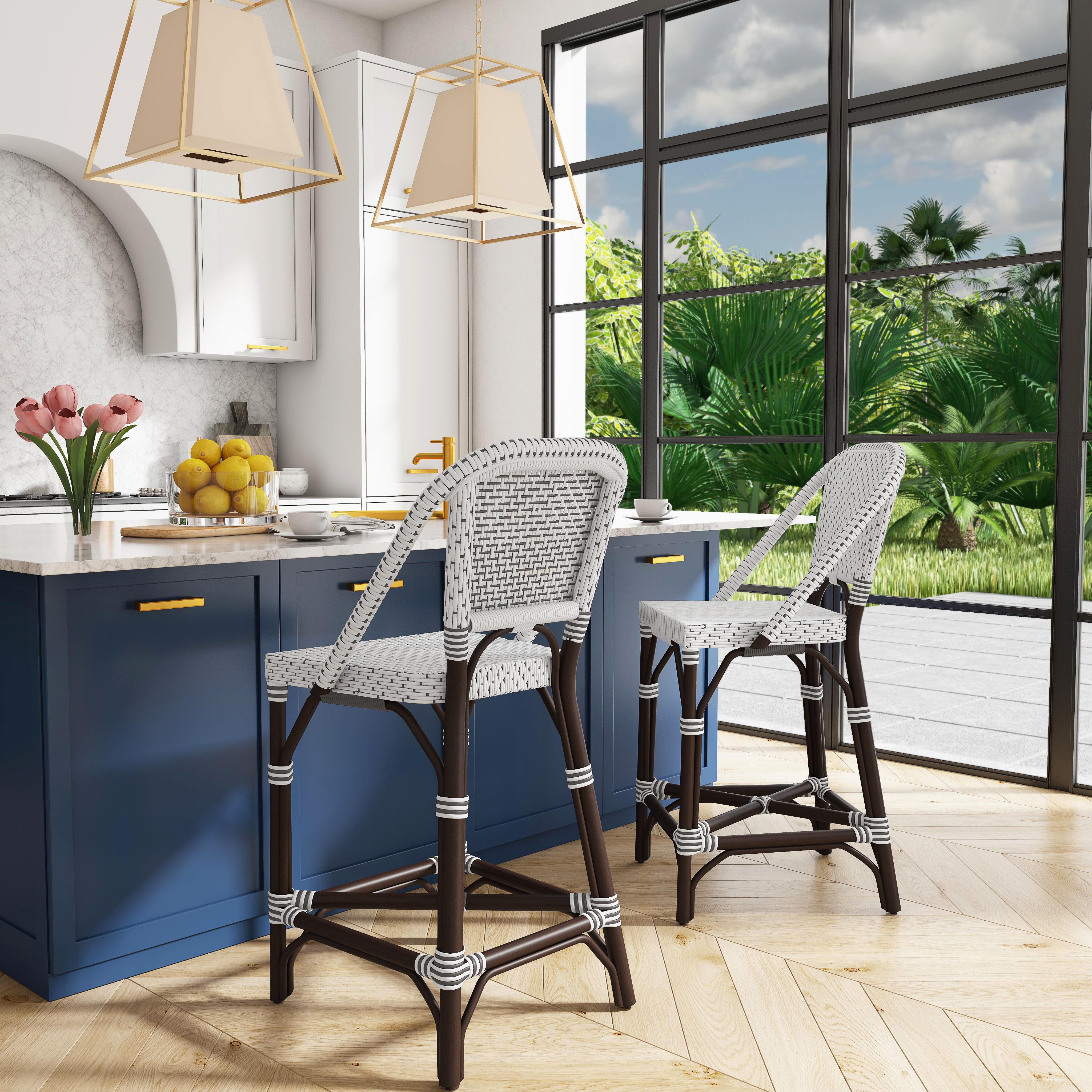 Designer'S Edge Solstice White & Chocolate Rattan 41 inch Brown Barstool