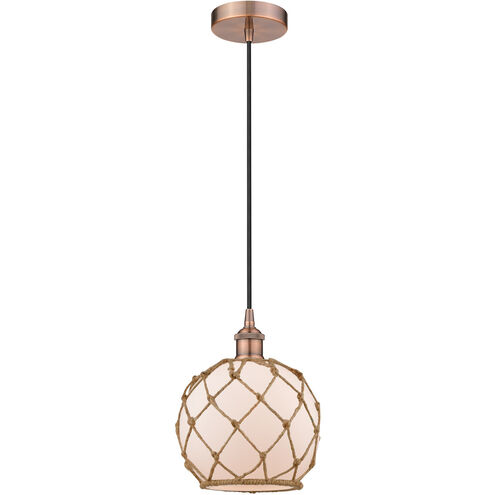 Edison Farmhouse Rope LED 8 inch Antique Copper Mini Pendant Ceiling Light