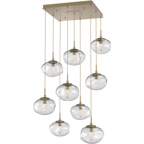 Nova LED LED Gilded Brass Multi-Pendant Ceiling Light in 2700K LED, Geo Inner - Clear Outer, Square Multi-Port