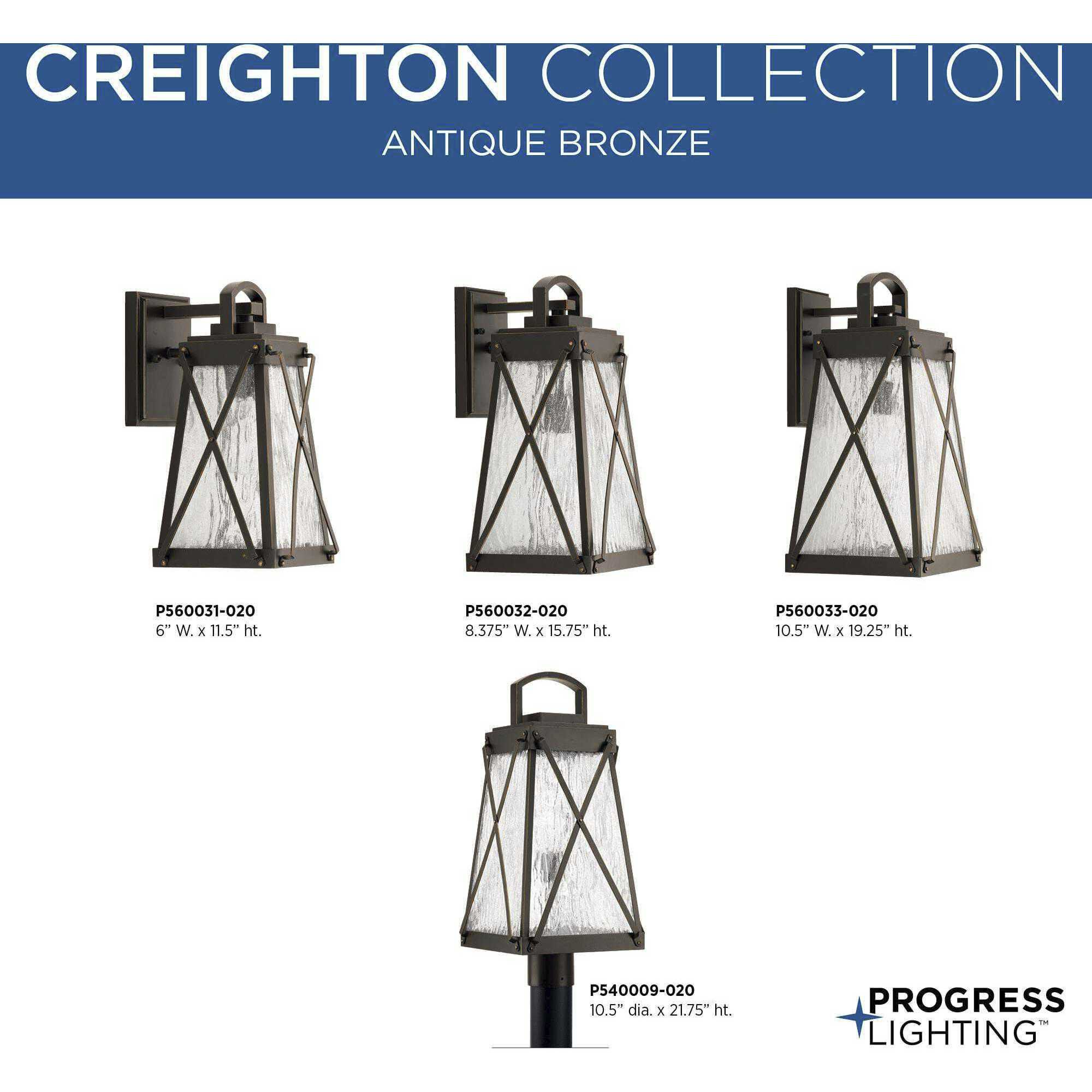 Creighton 1 Light 12 inch Antique Bronze Outdoor Wall Lantern, Small, Design Series
