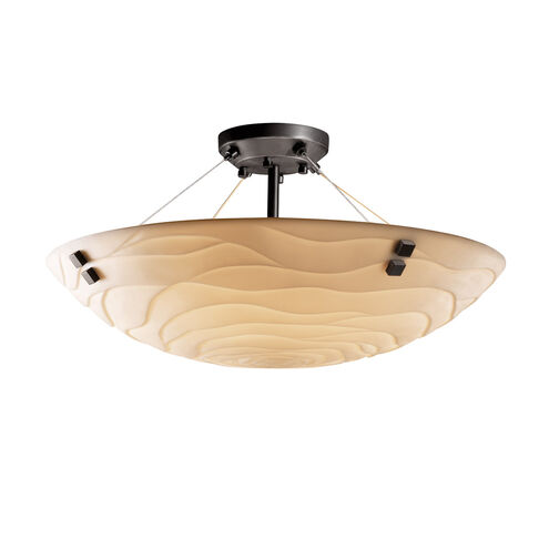 Porcelina 24 inch Semi-Flush Bowl Ceiling Light in 5000 Lm LED, Pair of Square with Points, Matte Black, Bamboo, Round Bowl