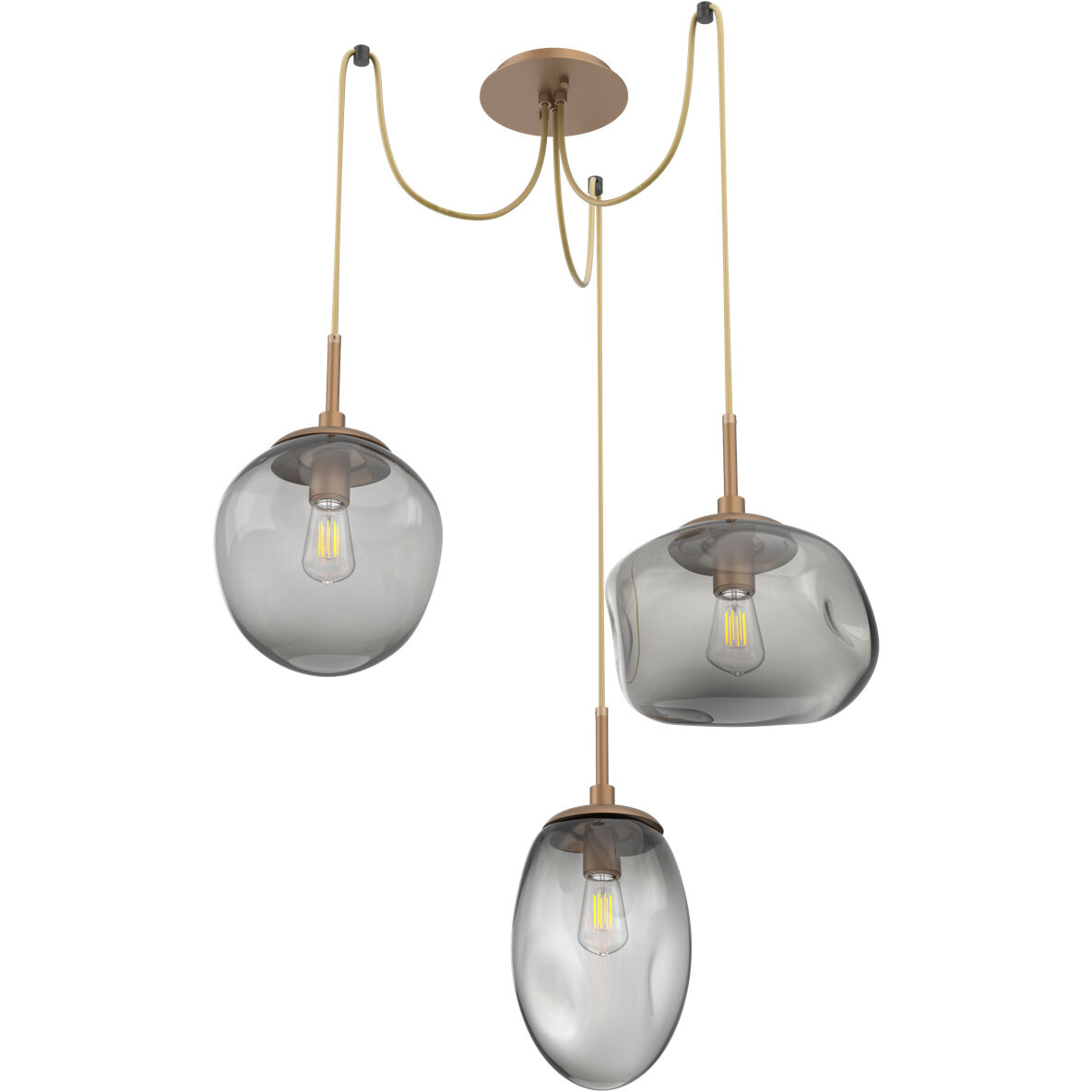 Cosmos 3 Light 17 inch Gilded Brass Swag Multi Pendant Ceiling Light in Amber