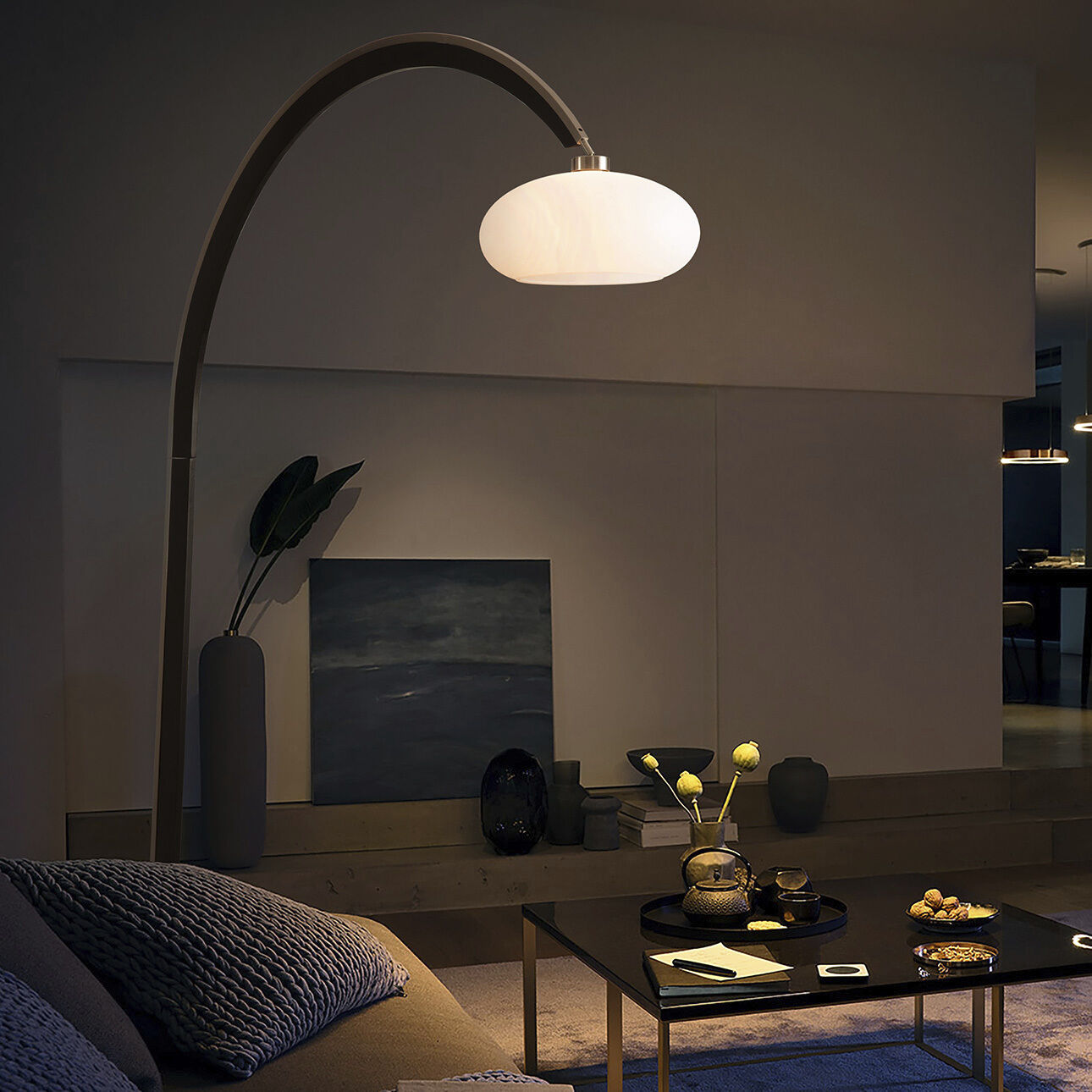 Vaulted 86 inch 100.00 watt Satin Nickel and Espresso with Black Arc Floor Lamp Portable Light