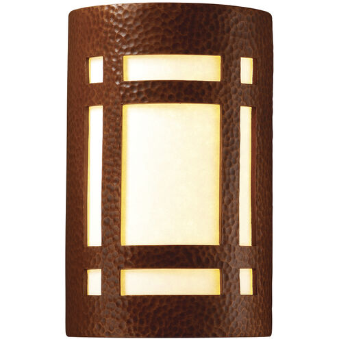 Ambiance Cylinder LED 6 inch Hammered Copper ADA Wall Sconce Wall Light in 1000 Lm LED, Mica, Small