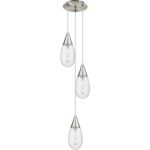 Malone 3 Light 13.5 inch Brushed Satin Nickel Multi Pendant Ceiling Light in Striped Clear Glass
