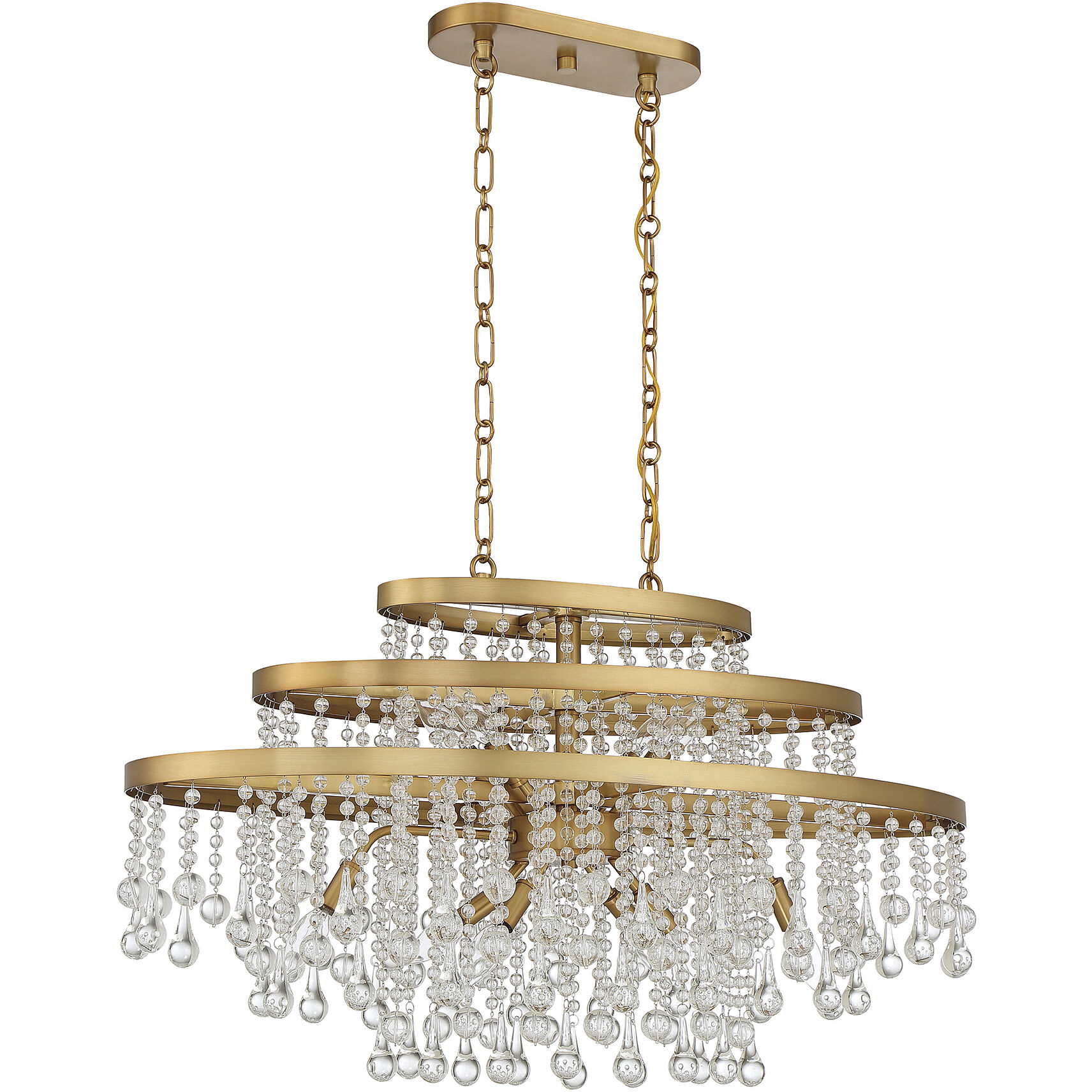 Luna 10 Light 36 inch Warm Brass Linear Chandelier Ceiling Light, Oval