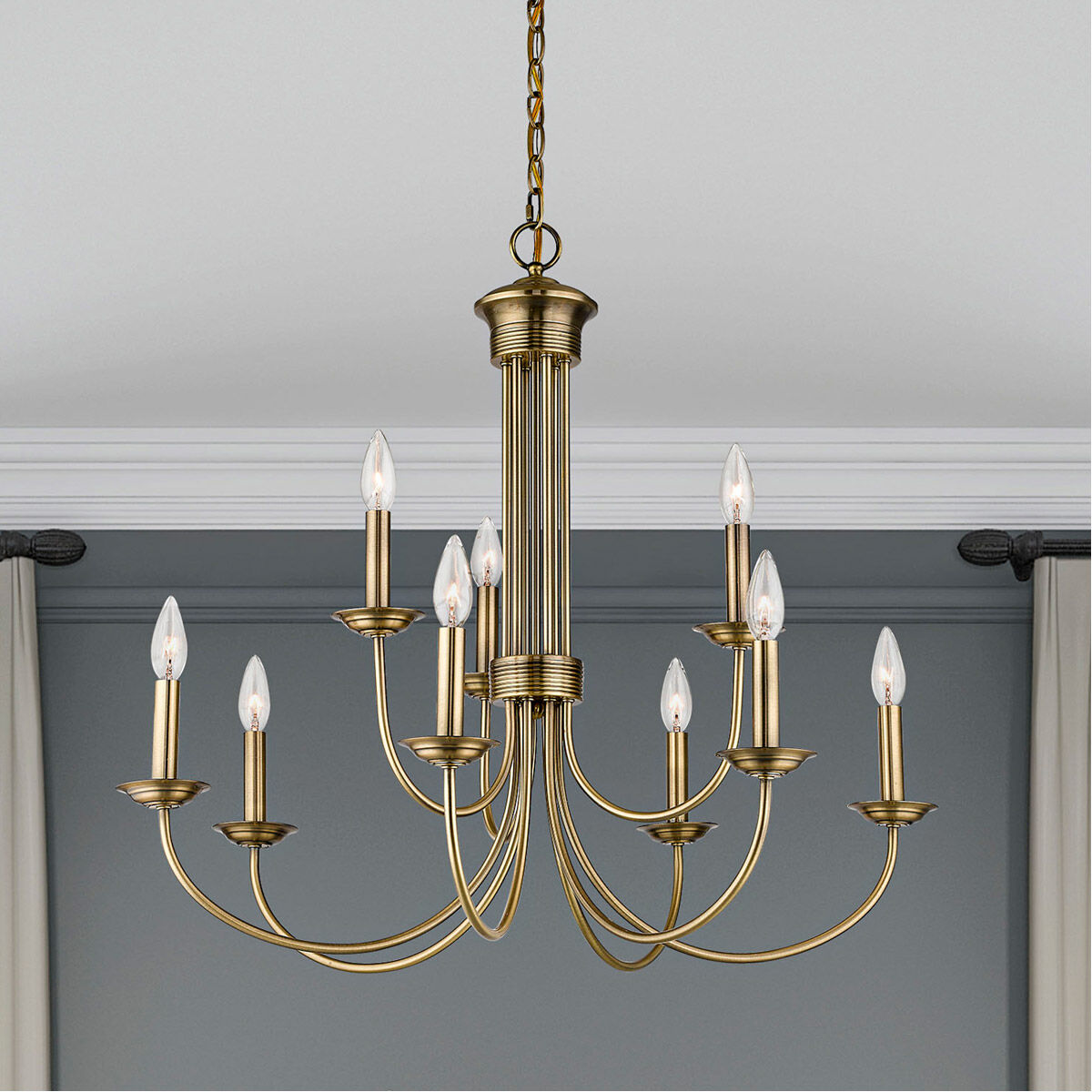 Estate 9 Light 30 inch Antique Brass Chandelier Ceiling Light