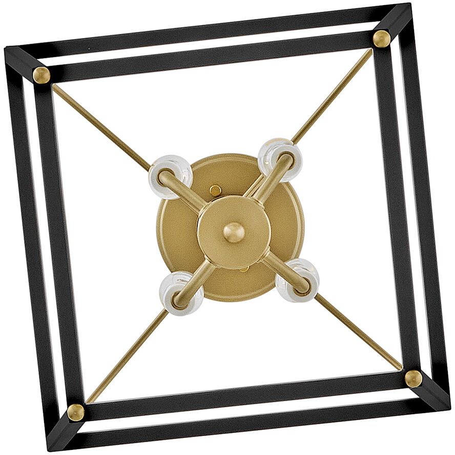 Tate 4 Light 13 inch Black with Lacquered Brass Semi-flush Mount Ceiling Light