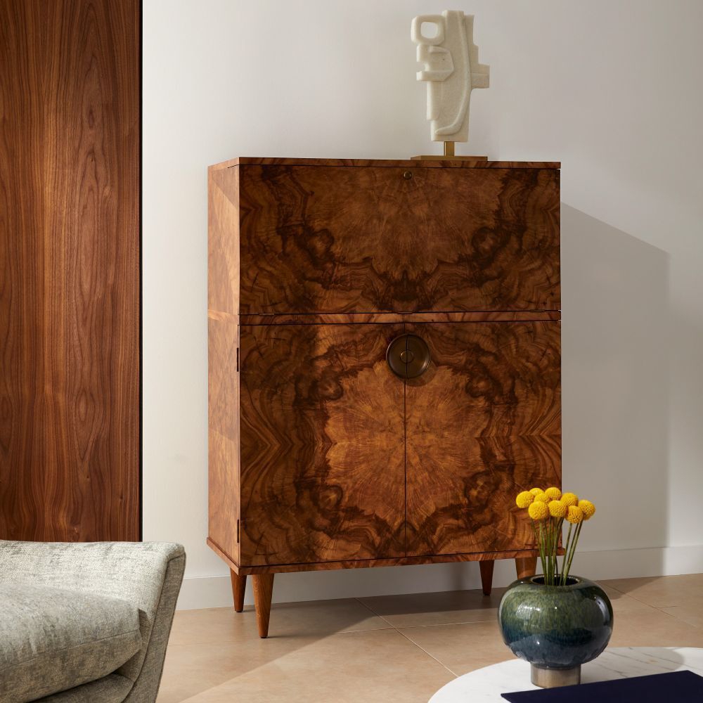 Manhattan 37 inch Toffee Burl Cocktail Cabinet