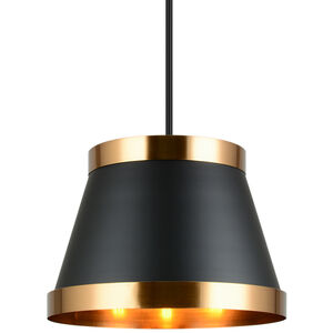 Caske 3 Light 17 inch Black Pendant Ceiling Light in Black and Aged Gold Brass