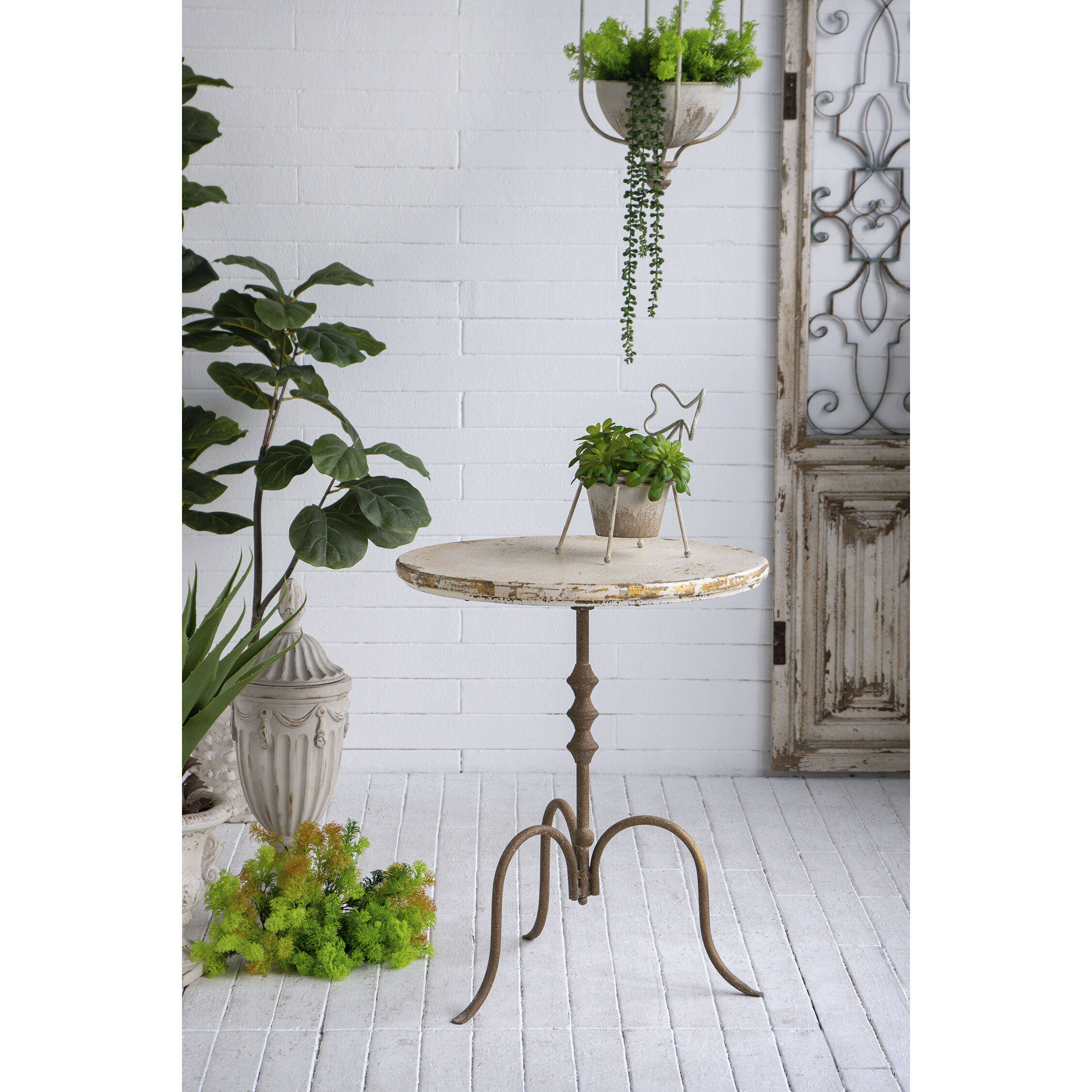 Anita 27.6 X 23.6 inch Distressed White/Gold/Bronze Side Table