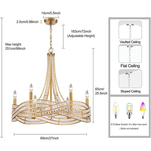 Anastasia 6 Light 27 inch Lacquered Gold Chandelier Ceiling Light