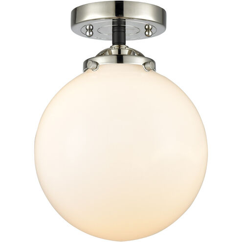 Nouveau Large Beacon 1 Light 8 inch Black Polished Nickel Semi-Flush Mount Ceiling Light in Matte White Glass, Nouveau