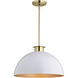 Devon LED 15.75 inch Glossy White and Satin Brass Pendant Ceiling Light