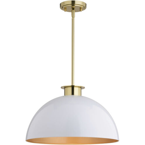 Devon LED 15.75 inch Glossy White and Satin Brass Pendant Ceiling Light