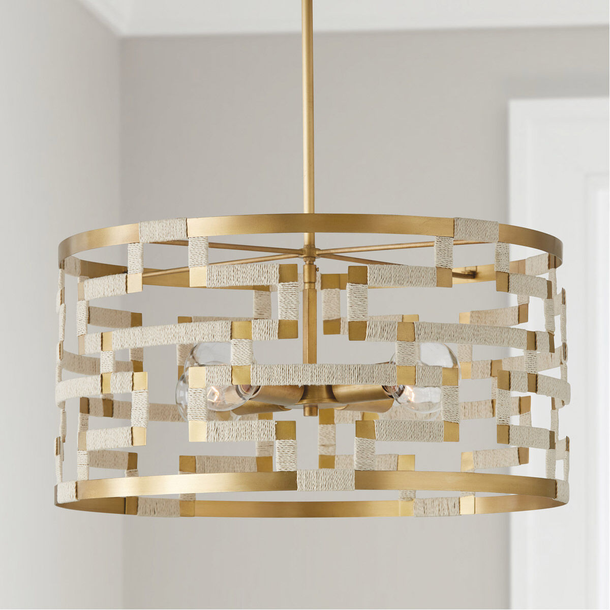 Hala 4 Light 22 inch Bleached Natural Jute and Patinaed Brass Pendant Ceiling Light